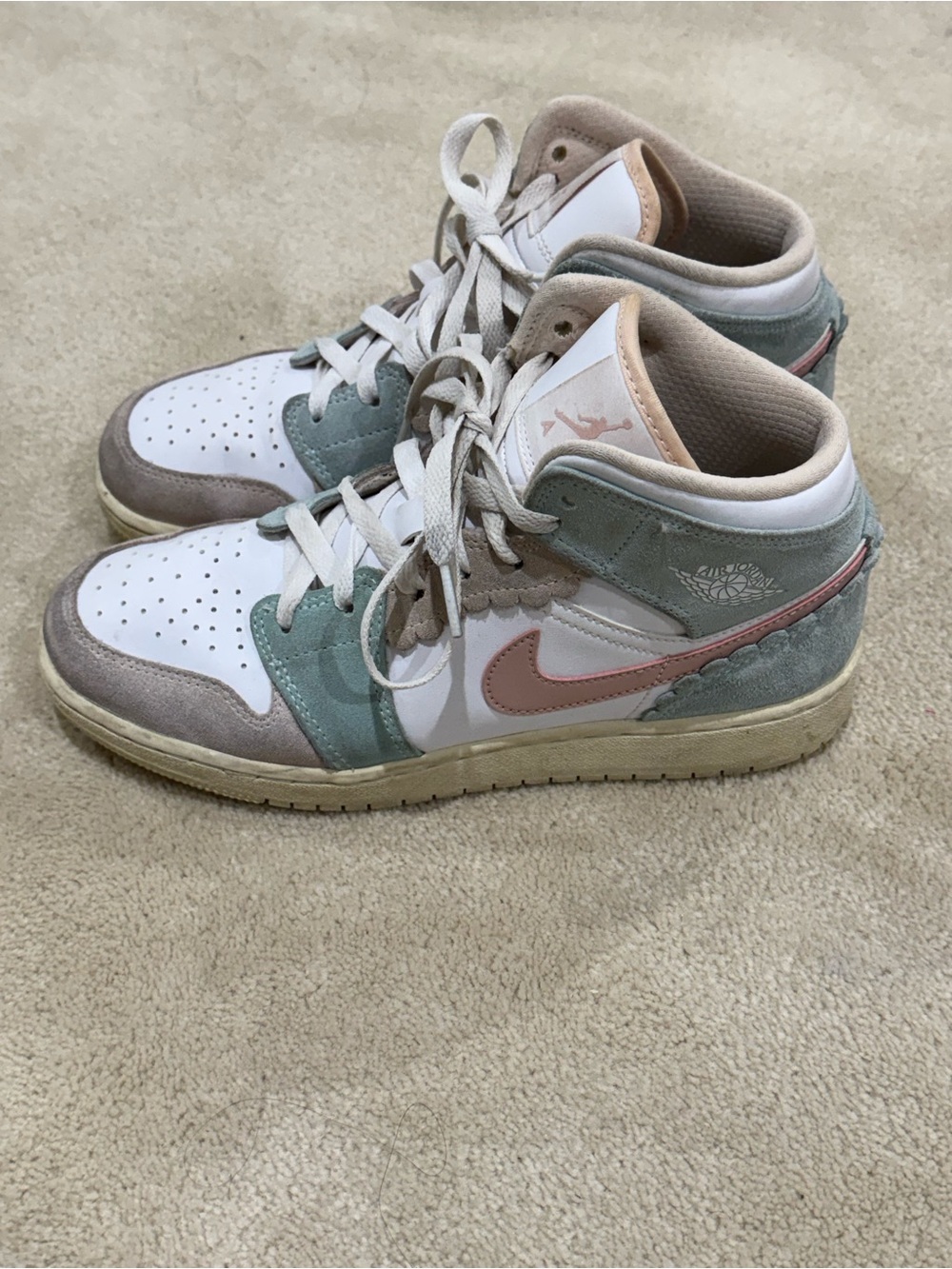 Jordan Women’s High-Top Sneakers — White, Sage Green & Dusty Pink